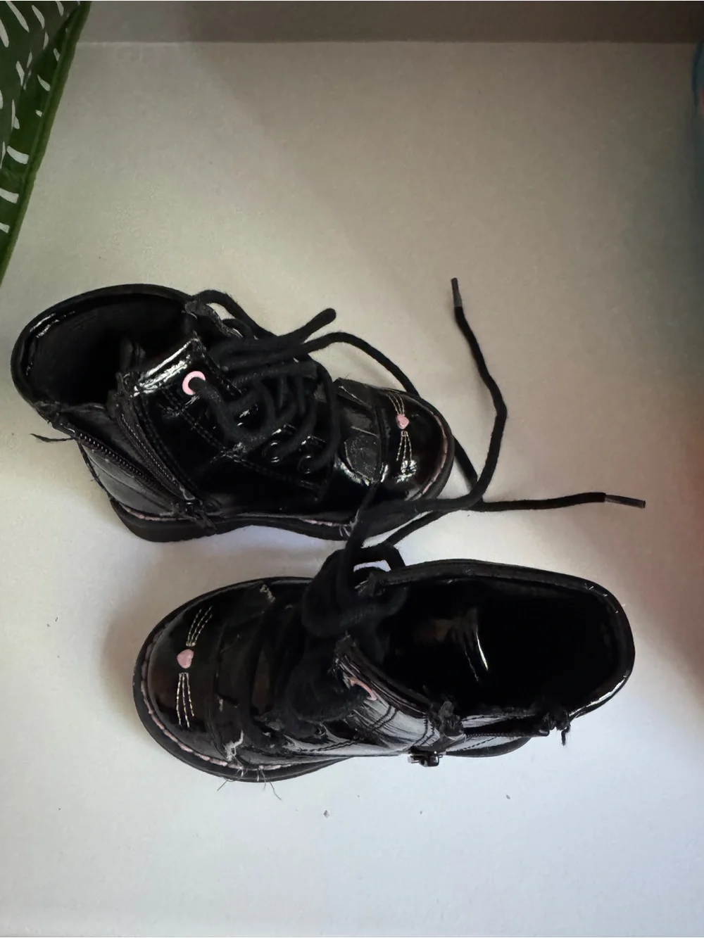 The Children's Place Black Patent Lace-Up Boots with Pink Heart Detail